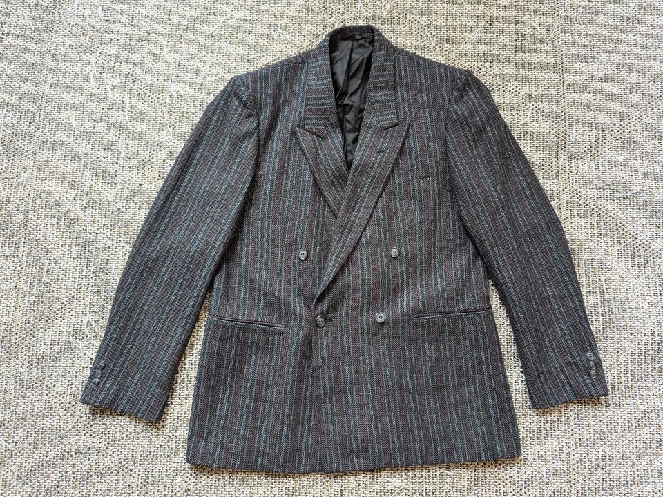 复古 TWEED 双排扣西装外套 40R 木炭羊毛常春藤联盟 PREPPY — 第 1/4 张图片