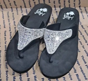 Jelly Pop Womens Black / Silver Rhinestone Flip Flops size 9 M GPOC - Picture 1 of 4