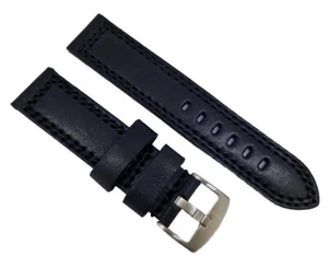 Wrist Watch Band 20, 22, 24mm Lazio Solid Calf Leather Wide Black / D27 - Picture 1 of 4