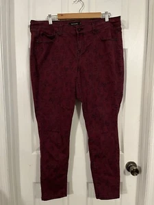 Blackheart Women's Hot Topic Burgundy Red Skull Print Skinny Low Jeans Size 18 - Picture 1 of 5