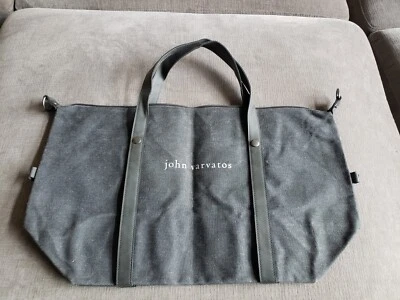 John Varvatos Bolso de Fin de Semana Bolso de Lona Gris Viaje Cremallera Lona Cuero Borde Foto 1 de 4