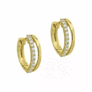 Pendientes de doble aro de oro de 14 K 0,24 quilates de diamantes genuinos joyería fina - Imagen 1 de 3