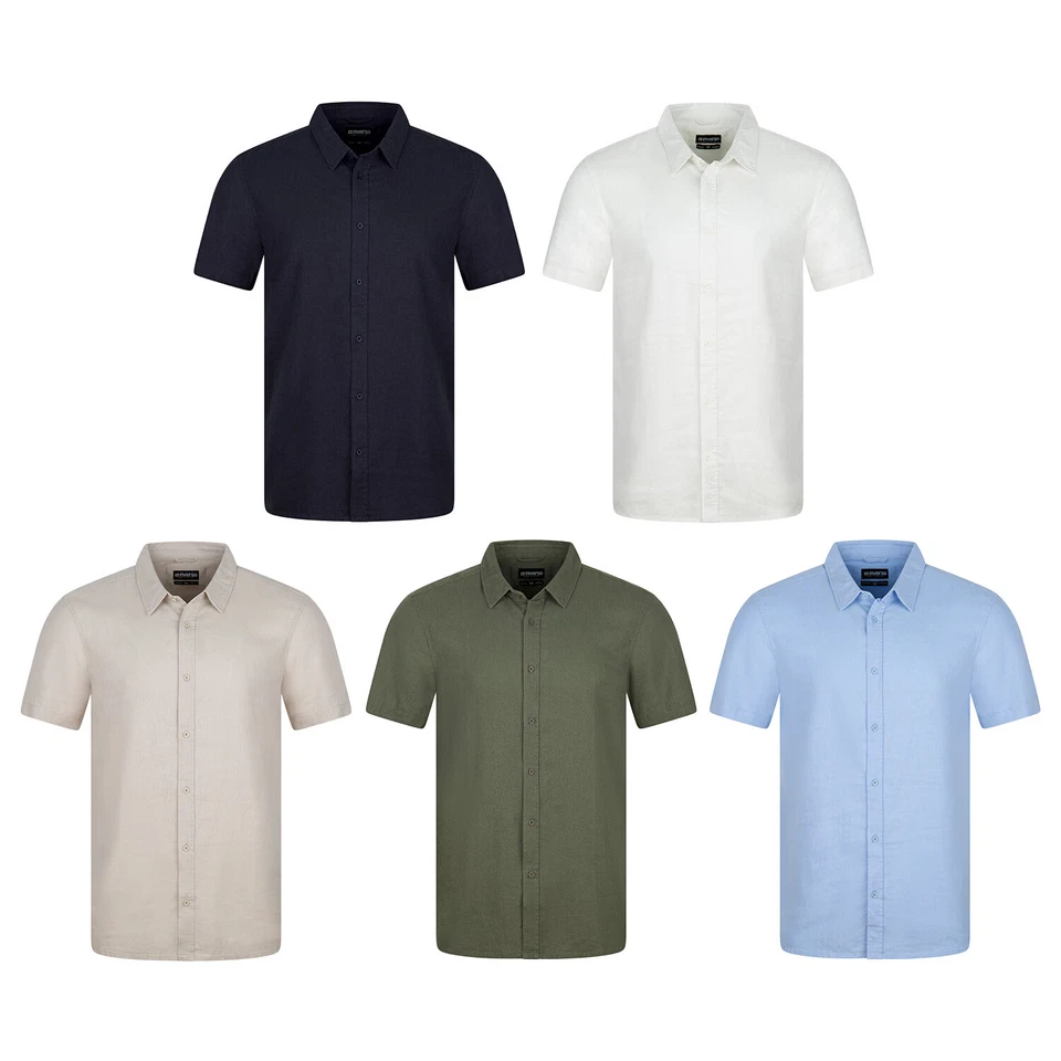 Riverso Camicia di Lino Uomo RIVCarlo Regolare a Maniche Corte Casual Estiva - Immagine 1 di 1