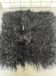 Open Box New West Elm Mongolian Lamb Pillow Cover 16" X 16" in Black - Picture 1 of 6