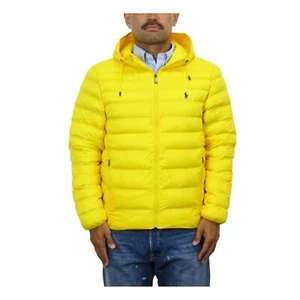 Polo Ralph Lauren Hooded Packable Full Zip Puffer Down Jacket - Yellow (Navy) - - Picture 1 of 4