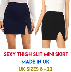 Womens Thigh Slit Plain Stretch Bodycon Short Mini Ladies Pencil Split Skirt 