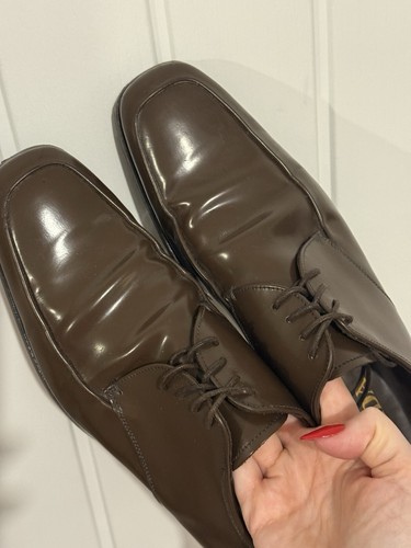 Mocassini scarpe eleganti Prada marrone lucido stringate pelle punta quadrata misura 9