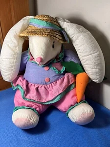Vintage 90er Jahre Ostern Hase Nylon Fallschirm Plüschtier Kuscheltier Dekor 12 Zoll sitzend LESEN - Bild 1 von 8