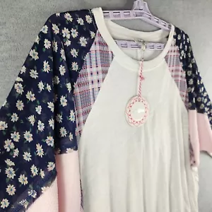 NWT Umgee Woman Dolman BOHO Top White Multicolor Patch AOP Sleeves Hippie - Picture 1 of 19