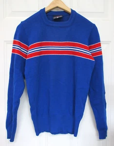 Vintage 80s Demetre Ski Sweater Virgin Wool Men's Large USA Stripes Crewneck - Picture 1 of 10