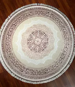 5x5 ft Red Beige Round Bamboo Rug – Vintage Circle Silk Rug for Home Decor - Picture 1 of 7