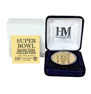 Colección de monedas de 38 juegos Super Bowl XXXVIII 39mm oro 24kt abatible Highland Mint - Imagen 1 de 11