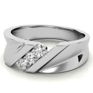 Anillo de oro blanco para hombre banda IGI corte redondo 0,50 quilates diamante creado en laboratorio 18k 5 mm - Imagen 1 de 7