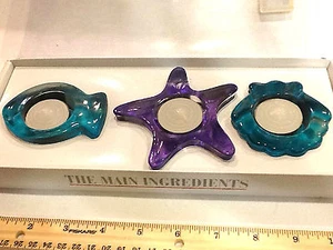 NIB SET OF 3 GLASS SEA SHELL VOTIVE HOLDERS FROM MAIN INGREDIENTS DILLARDS - Bild 1 von 6
