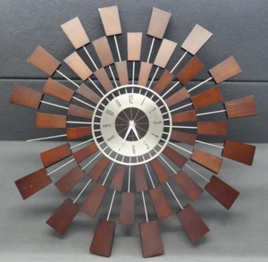 Kenneth Wingard 25" MCM Atomic Wall Clock Metal Wood Burst Silver Sunburst Retro - Picture 1 of 22