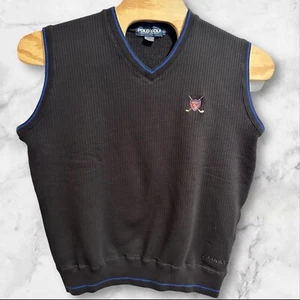 VTG Polo Golf Sweater Vest Mens Large Black Pullover V-Neck Golf - Picture 1 of 5