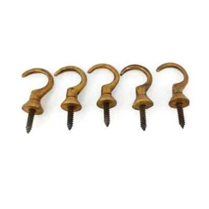 5 small solid brass cup dresser hook vintage old style 1.3/8" inch 35 mm - Picture 1 of 10