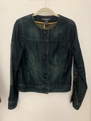 Liz Claiborne Mujer Boho Denim Chaqueta Talla M, Bordado Paisley Mangas Foto 1 de 4