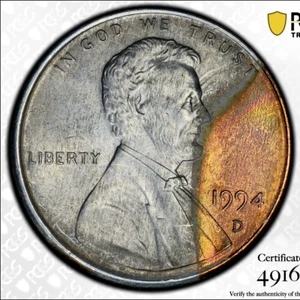 PCGS MS-65 RB! 1994-D CENT 80% OBVERSE PARTIAL PLATING ERROR! - Picture 1 of 3