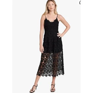 Anthropologie Endless Rose Woman Black Spaghetti Stripes Lace Midi Dress, Size M - Picture 1 of 10