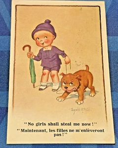 Donald McGill Comic Postcard 1927 Bulldog Puppy NO GIRLS SHALL STEAL ME No 5826 - Picture 1 of 2