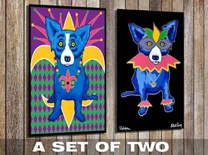 UnFramed Canvas Print art george rodrigue blue dog Mardi gras dog(2 paintings) - Picture 1 of 6