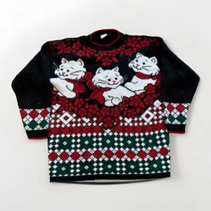 Suéter Vintage Navidad Mujer XL Tejido Vacaciones Tiempo Gatitos Gatos Años 90 - Imagen 1 de 6