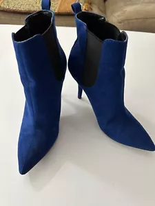 Guess Women Pointed Stretch Ankle boots Leather Suede Blue heel size 8 M Pull on - Picture 1 of 7