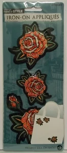 3 Red Roses Fabric and Sequins Iron-on Applique Horizon NIP - Picture 1 of 2