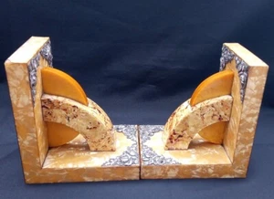Art Deco Bookends Pair Silver 925 Roses Bakelite Faux Mother of Pearl Wood - Picture 1 of 12