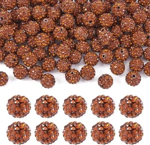 100pcs 10mm Rhinestone Beads Coffee Brown Shiny Crystal Ball Beads Round Beads - Picture 1 of 4