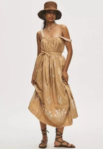 Maxi Vestido Anthropologie MOTHER More Is More Sin Mangas Talla XL Caqui Bordado - Imagen 1 de 21