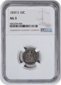 1859-S Liberty Seated Silver Dime AG03 NGC - Picture 1 of 2