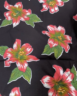 Vintage Fabric 3/4 Yard Black Hawaiian Pink Green Tropical MMFAB - Image 1 of 4