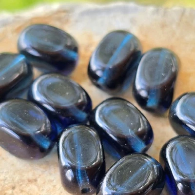 11 Vintage Montana Blue Glass Beads | Oval Rectangle German Pressed - Image 1 of 4