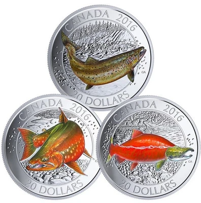 2016 Canada $20 1oz Fine Silver Salmonids 3 Coin Set - Image 1 of 4