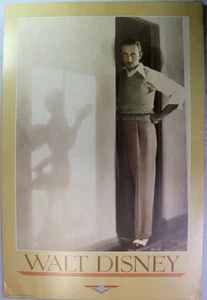 Vintage 1995 Poster Of Walt Disney Standing with Mickey Shadow Large 36" X 24" - Bild 1 von 5