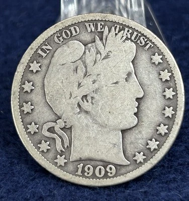 1909 Barber Half Dollar Fine 90% US Silver Coin Very Attractive Coin - Изображение 1 из 2