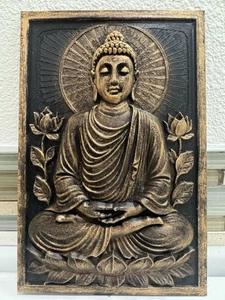 Golden Buddha Wall Art Plaque 7” X 10” Spiritual Meditating Flowers Home Decor - Picture 1 of 7