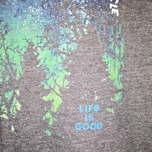 Life Is Good Womens Large Spell Out Nature Tree Aurora Borealis T-Shirt Blue - Picture 1 of 4