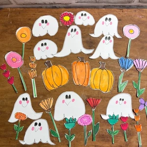 Handmade Halloween Ephemera Pack,  Mixed Media Doodles, Watercolor Floral Set 30 - Picture 1 of 4