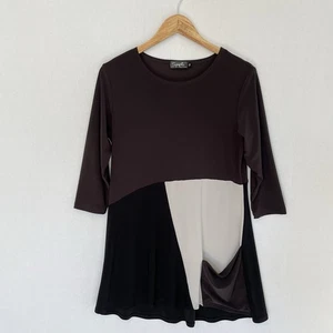 Sympli Damengröße 10 braun schwarz & cremefarben Farbblock 3/4-Ärmel Tunika Oberteil - Bild 1 von 6