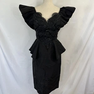 Vintage 80’s Action Jay Daniels Ruffled Peplum Mieder Perlen Kleid Gr. 5/6 - Bild 1 von 10