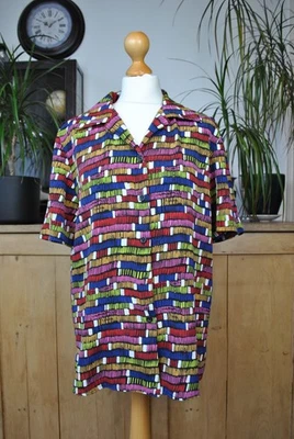 Blusa retro Leslie Fay vintage colorida camisa abotonada manga corta talla S/M Foto 1 de 4