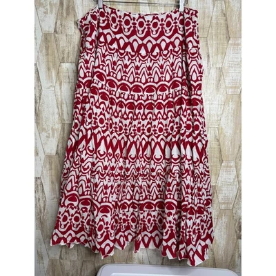 Ashley Stewart Red White Geometric Print Tiered Maxi Skirt Plus Size 22 - Image 1 of 4