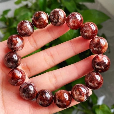 Pulsera 14mm Rojo Natural Multi-inclusiones Fantasma Cuarzo Cristal Cuentas 2529 Foto 1 de 4