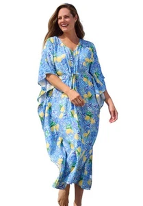 Swim 365 Women's Plus Size Ruched Caftan Cover Up - Picture 1 of 6