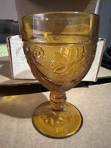 Vintage Amber Sandwich Depression Glass Water Goblet by Tiara, Nos - Picture 1 of 3