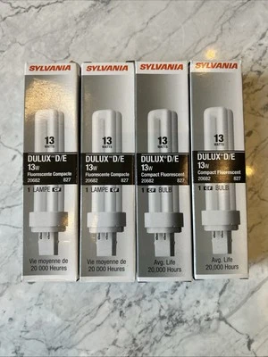 Lot  Of 4 Sylvania 20682 Compact Fluorescent CF13DD/E/827/ECO 13W 4 Pin G24q- - Image 1 of 2