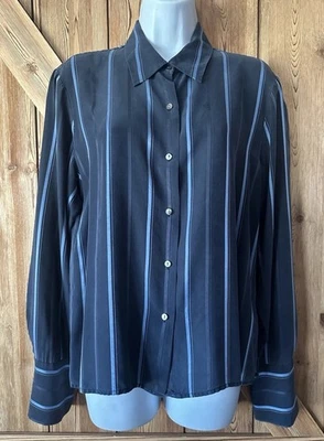 TALBOTS 100% Pure Silk Button Up Shirt Blue Stripe Long Sleeve Size 16 Petite - Image 1 of 4